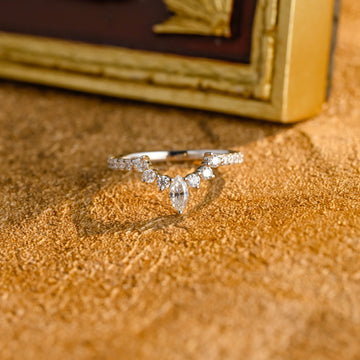 Solid Gold Moissanite Wedding Band, Curved Wedding Ring