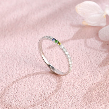 Full Eternity Moissanite Blue Yellow Green Round Moissanite Wedding Ring Band