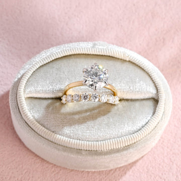 Two Tone 2.5ct 8.5mm Round Moissanite Engagement Ring Set,14K Yellow Gold Bridal Set Hidden Halo, Wedding Ring Set Art Deco Ring Gift Women