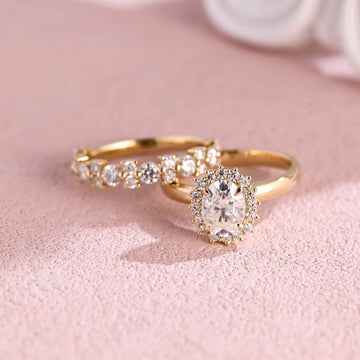 1.5ct Oval Solid Gold Moissanite Bridal ,2.4mm Width Ring Band
