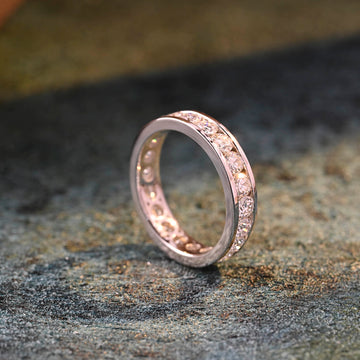 5mm Channel Set Moissanite Solid Gold Full Eternity Round Cut Moissanite Ring