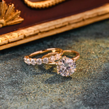 Round Moissanite Engagement Ring Set, Solid Gold Wedding Set, Bridal Ring Set, Birthday Gift Anniversary Gift Valentine's Day Gift for Woman