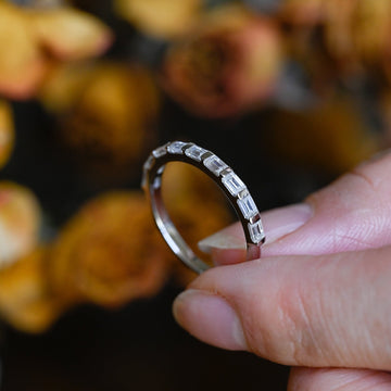 Minimal Baguette Cut Moissanite Solid Gold Half Eternity Band
