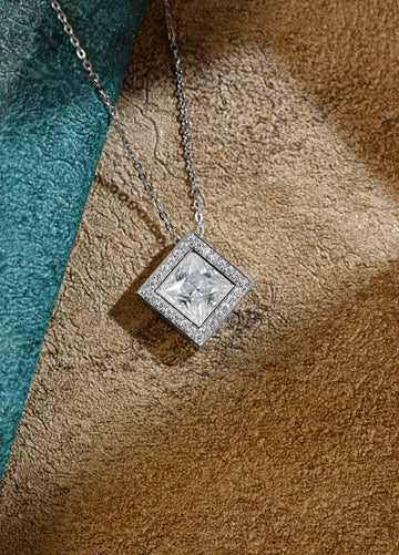 Solid Gold Princess Cut Moissanite Pendant, Vintage Necklace, Valentine's Day/ Birthday/ Anniversary Gift for Women, Wife, Girlfriend, Her