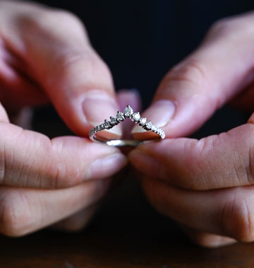 Chevron Round Moissanite Solid Gold V Shaped Stacking Ring