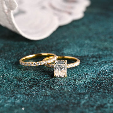 Solid Gold Radiant Cut Moissanite Engagement Ring and Wedding Ring Set, Bridal Ring Set, Art Deco Ring, Valentine's Day Gift for Woman, Wife