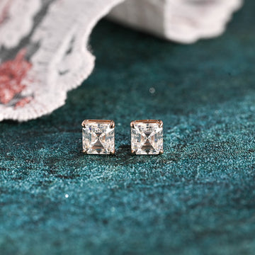 Solid Gold Asscher Cut Moissanite Earrings Studs, Minimalist Earrings, Valentine's Day/ Anniversary/ Birthday Gift for Woman, Wife, Girl