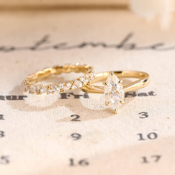 Marquise Cut Solitaire Moissanite Real Solid Gold Marquise Cut Wedding Ring