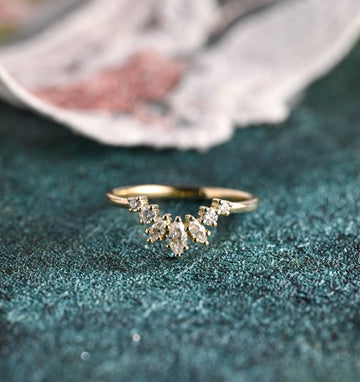 Curved Marquise & Round Moissanite Wedding Band for Woman