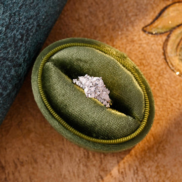 Oval Cut Moissanite Engagement Ring Set, Solid Gold Wedding Ring Set, Art Deco Ring Set, Vintage Bridal Set, Gift for Girl, Woman, Wife