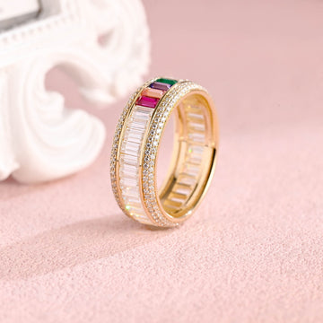 Emerald Cut Gold Men's Wedding Band Ruby Sapphire Amethyst