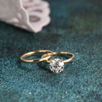 Solid Gold Old European Cut Round Moissanite Engagement Ring and Wedding Band Set, Bridal Ring Set, Anniversary Gift for Woman, Wife, Her