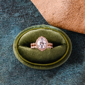Solid Gold Oval Cut Moissanite Engagement Ring and Wedding Band Set, Vintage Bridal Ring Set, Art Deco Ring, Anniversary Gift for Woman,Wife