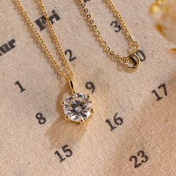 Solitaire Round Moissanite Engagement Pendant Necklace, Solid Gold Moissanite Diamond Pendant Necklace Anniversary/Birthday/Christmas Gift