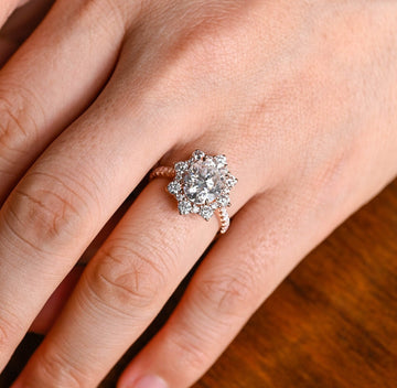 7mm Snowflake Halo Oval Diamond Engagement Ring
