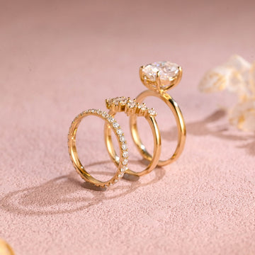 Solitaire Oval Moissanite Engagement Ring Set, Gold Oval Bridal Set, Oval Wedding Ring Set, Marquise Moissanite Wedding Band, Gift for Women