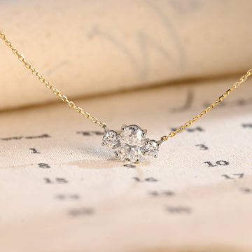 Two Tone Oval Three Stone Moissanite Pendant Necklace, Solid Gold Moissanite Pendant Anniversary Gift/Birthday Gifts/Christmas Gifts for Her