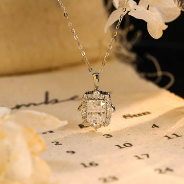 Halo Radiant Moissanite Engagement Pendant Necklace, Solid Gold Moissanite Diamond Pendant Necklace Anniversary/Birthday/Christmas Gift