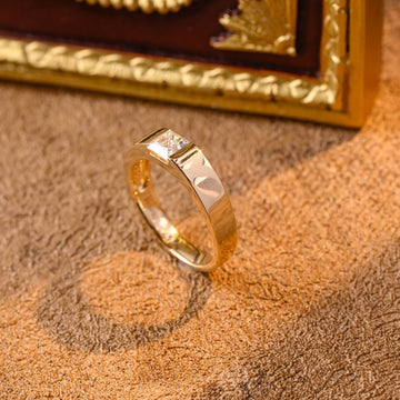 Solid Gold Princess Cut Moissanite Minimalist Wedding Band for Him