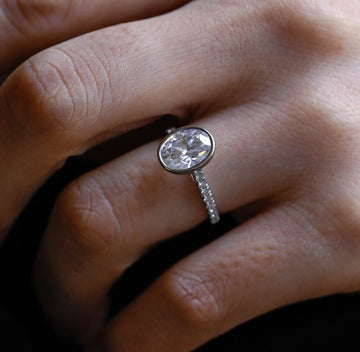 2.00ct Bezel Oval Cathedral Diamond Engagement Ring