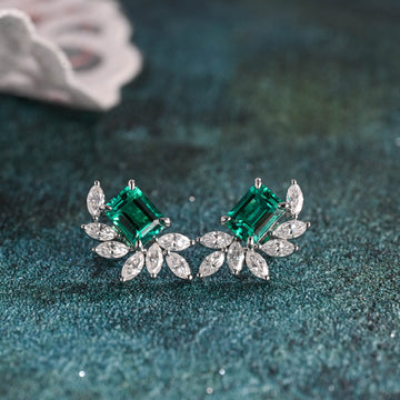 Solid Gold Lab Grown Emerald Earring Studs, Elegant Wedding Earrings, Valentine's Day/ Anniversary/ Birthday Gift for Woman, Wife,Girlfriend