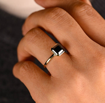 2.00ct Asscher Bezel Black Diamond Engagement Ring