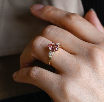 2.00ct Pink Sapphire Three Stone Oval Engagement Ring