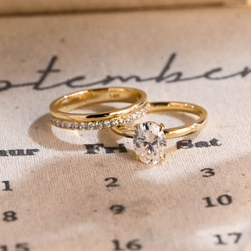 Solitaire Oval Moissanite Engagement Ring Set, Real Solid Gold Full-Eternity Round Moissanite Bridal Ring Set Wedding Ring Set for Women