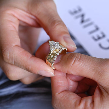 Marquise Moissanite Engagement Ring Set, Solid Gold Wedding Ring Set, Art Deco Bridal Set, Vintage Promise Ring, Anniversary Gift for Woman
