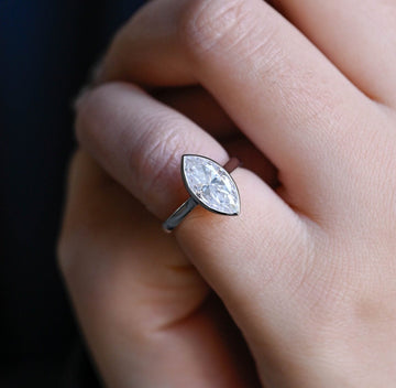 2.00ct Solitaire Bezel Marquise Cathedral Diamond Engagement Ring