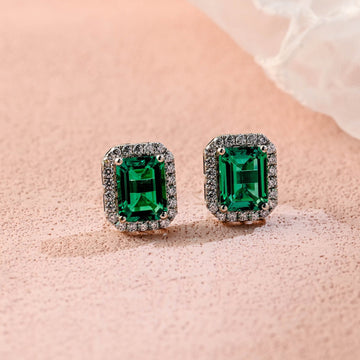 Lab Grown Emerald Earring Studs, Green Gem Wedding Earring Stud, Emerald Studs, Gold Earrings, Anniversary Gift Birthday Gift for Women