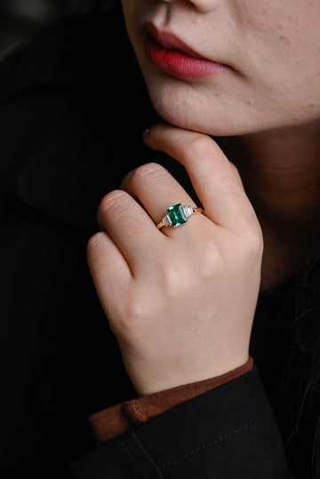2.00ct Emerald Engagement Ring with Side Baguette Diamonds
