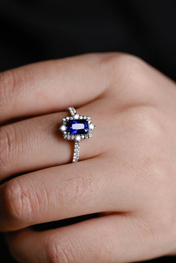 1.00ct Radiant Cut Blue Sapphire Engagement Ring