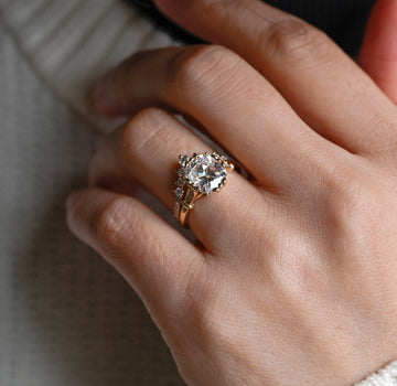 Filigree Old Mine Cushion Moissanite Ring Set, Solid Gold Bridal Set, Vintage Wedding Ring Set, Anniversary / Valentine's Day Gift for Woman