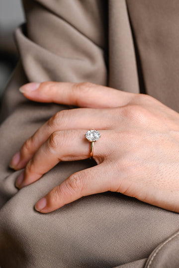 9mm Oval Diamond Engagement Ring Flower Petal Setting