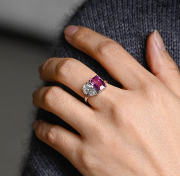 10mm Purple Emerald and Pear Toi Et Moi Engagement Ring