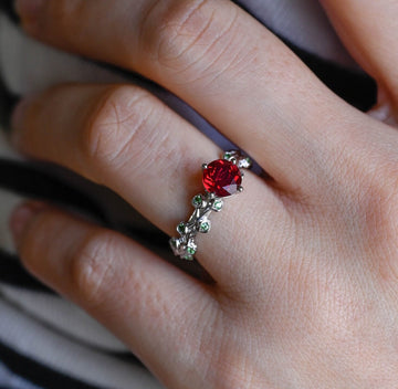 6.5 mm Pigeon-Blood Ruby Round Engagement Ring