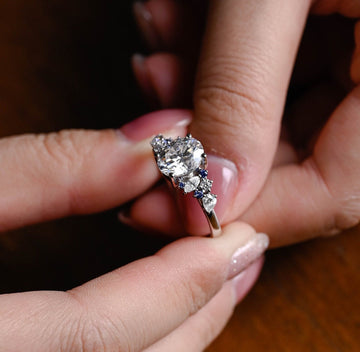 9mm Cluster Oval Diamond Engagement Ring with Sapphire Multi-Stone Oval Cut Ring