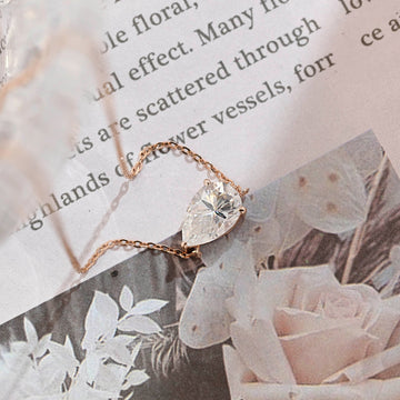 Solitaire Pear Moissanite Engagement Pendant Necklace, Solid Gold Moissanite Pendant Necklace Anniversary Necklace/Birthday Christmas Gifts