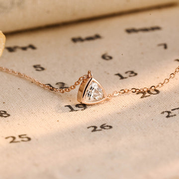 Bezel Set Trilliant Moissanite Engagement Pendant Necklace, Trillion Promise Wedding Triangle Pendant Necklace, Anniversary Gifts for Woman