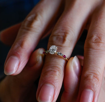 1.00ct Oval Diamond Engagement Ring With Marquise Sapphire & Ruby Side Stone Ring