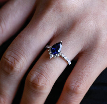2.00ct Pear Shaped Blue Sapphire Engagement Ring