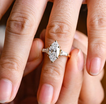 2.50ct Three Stone Marquise Cathedral Diamond Halo Engagement Ring