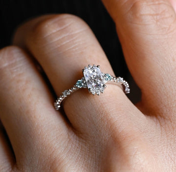 1.00ct Rectangle Radiant cut Pave Diamond Engagement Ring