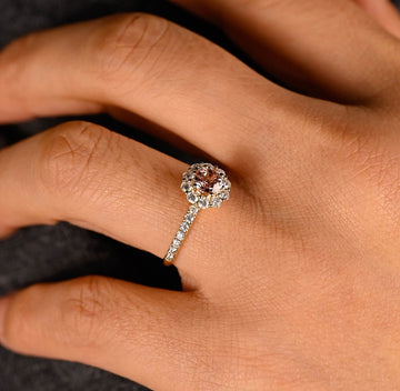 0.50ct Round Pink Sapphire Engagement Ring with Half Pave Diamond Halo