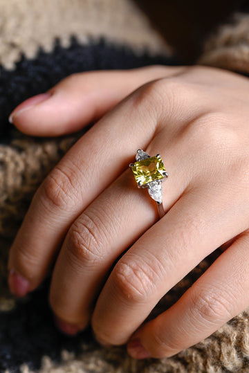 3.00ct Radiant Cut Three Stone Yellow Sapphire Engagement Ring