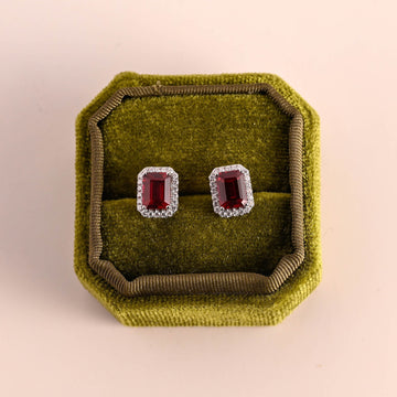 Emerald Red Diamond Studs Earrings