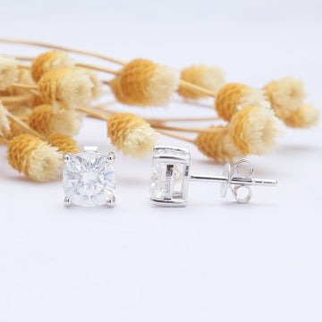 Cushion Cut Moissanite Earrings Studs/14K White Gold Moissanite Studs/1.5ct+1.5ct Anniversary Earrings for Women/Push Back Earrings