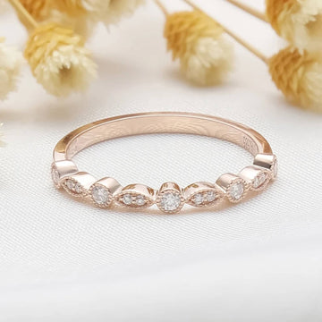 Solid Gold Unique Moissanite Matching Ring band