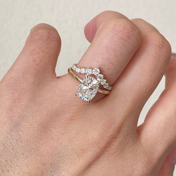3ct Cushion Moissanite Wedding Set, Elongated Cushion Engagement Ring Set, Cushion Bridal Set, 9K 14K 18K Gold Half Eternity Wedding Band